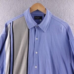 Nat‎ Nast Silk Blend Bowling Shirt Mens XL Blue Striped Luxury Originals
